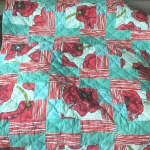 Hand Crafted Quilt Turquoise and Red